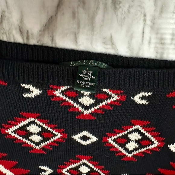 Lauren Ralph Lauren Womens Sz L Aztec Red Black Tunic Sweater Southwestern RLR - Picture 9 of 12